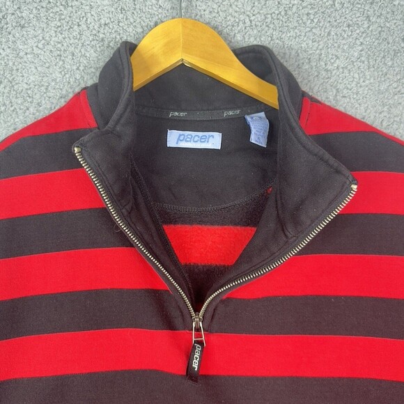 Pacer Sweatshirt Mens 1/4 Zip Red Black Striped Extra Large XL Long Sleeve - Picture 5 of 12
